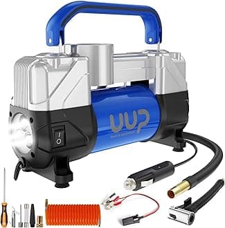 Tire Inflator Air Compressor, 150PSI 12V DC Double Cylinders Heavy Duty Portable Air Pump w/Emergency LED Light for Truck, SUV, Car, RV
