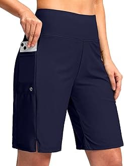 Women's 9" Long Swim Board Shorts with Pockets High Waisted Knee Length Beach Swimming Shorts for Women with Liner