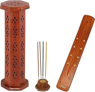SIGNAMIO® 2pcs Wooden Sambrani Agarbatti Incense Stand with Extra Ash Catcher Agarbatti Incense Stick Holder for Pooja Item Handcrafted Traditional Design for Dhoop Cup Cone Home/Office/Temple-DN-1