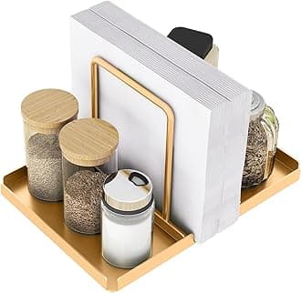 Gold Napkin Holder for Table, Metal Napkin Storage with Salt and Pepper Shakers Caddy for Dining Table Decor
