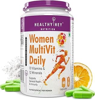 HealthyHey Nutrition MultiVitamin for Women - Multi-Vit Daily - 13 Vitamins & 10 Minerals - 60 Vegetable Capsules