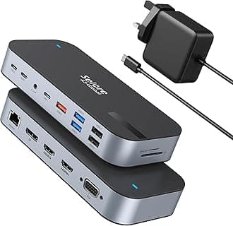 USB C Docking station with 65W Power Adapter, 16 in 1 USB C Dock Quad Monitor Dual HDMI DisplayPort VGA Laptop Docking Station with 2 HDMI, USB A&C 3.1, 2*USB A 3.0, RJ45 Ethernet PD100W Audio SD/TF