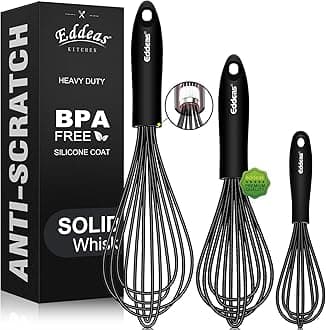 Whisks For Cooking - 500 °F Heat Resistant Silicone Whisk, Heavy Duty 7",9"&11inch Non-Scratch Balloon Kitchen Wisk tool Set, for cooking Wisking, Blending, Beating, Stirring, 3 Piece Black