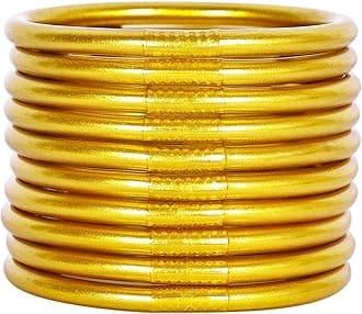 Glitter Jelly Bangle Bracelet Set - Gold Powder Lining Fashion Jewelry - Lightweight Cute Bracelets for Women