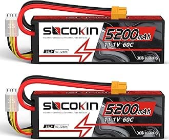 11.1V Lipo Battery 3S 5200mAh 60C with Hard Case XT60 Plug for RC Car Model, RC Racing Car Heli Airplane Quadcopter Helicopter etc (2 Pack)