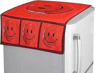 Kuber Industries Smiley Emoji Printed Cotton Fridge Top Cover (Red)-CTKTC14393