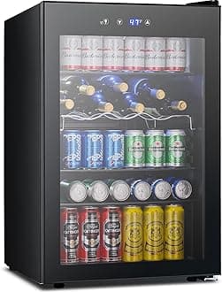 Electactic 37 Bottle Wine Fridge,Freestanding 145 Can Beverage Refrigerator with Smart Temperature Control，4.5 CU FT Quiet Mini Fridge with Child Lock Panel for Family Restaurant Bar, Black