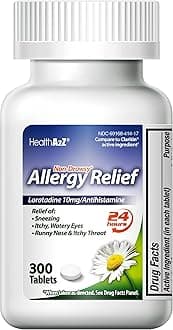 - HealthA2Z® Allergy Relief, Loratadine 10mg, 24-Hour Antihistamine, Dye Free, Indoor & Outdoor Allergy Relief, 300 Tablets