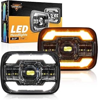 Auxbeam 5x7 7x6 LED Headlights Black with DRL & Turn Signal High/Low Beam DOT Approved H6054 Led Rectangular Headlight for Jeep Wrangler YJ Cherokee XJ H6054 H5054 H6054LL 69822 6052 6053