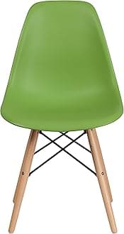 Flash Furniture 2 Pack Elon Series Green Plastic Chair with Wooden Legs for Versatile Kitchen, Dining Room, Living Room, Library or Desk Use