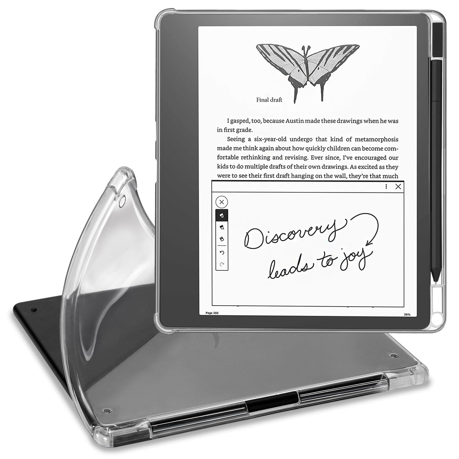 CoBak Clear Case for Kindle Scribe 10.2" (2024/2022 Released), Soft TPU Back Cover with Pen Holder and Pen Tips Holder- Lightweight, Scratch-Proof, and Transparent for DIY
