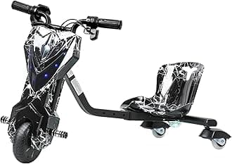 Drift Trike, Big Wheel Drifting Tricycle for Ages 8+with Strong Steel Frame, Kids Ride on Tricycles with Adjustable Seat, Ride-On Toy for Boys and Girls Black White