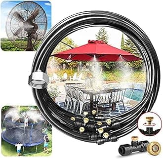 Outdoor Misting Cooling System,33ft Misting Line,11 Brass Mist Nozzles for Patio Garden Greenhouse