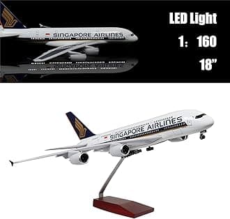 - 18” 1:160 Airplane Model Singapore Airbus 380 Model Plane with LED Light(Touch or Sound Control) for Decoration or Gift