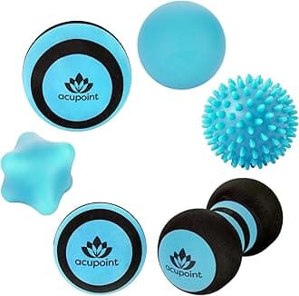 Massage Ball Set 6 Physical Therapy Balls for Post Workout Deep Tissue Trigger Point Myofascial Release Lacrosse Ball Peanut Ball Spiky Ball Hand Therapy Ball Lg & Sm Foam Balls (Blue)