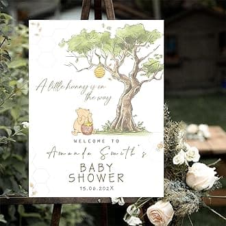 Personalized Bear Pooh Baby Shower Sign, Unique Custom Baby Shower Welcome Yard Sign Party Decorations Plastic with H Stakes, Double Sided, Full Size