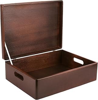 Creative Deco XL Brown Wooden Storage Box | 40 x 30 x 14 cm (+/-1 cm) | with Hinged Lid & Handles | Gift Box for Tool Dog Toy Shoes Clothes Kitchen Document Storage | Wood Keepsake Memory Craft Chest