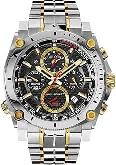 Bulova Men's Icon High Precision Quartz Chronograph Watch, Curved Mineral Crystal, 300m Water Resistant, Continuous Sweeping Secondhand, Luminous Markers