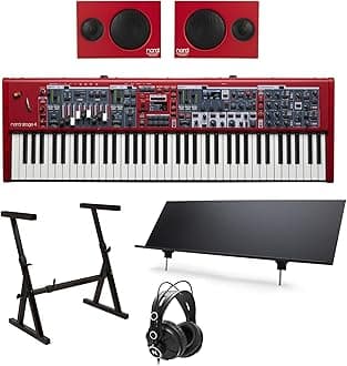 Stage 4 HA73 73-Key Fully-Weighted Keyboard Bundle with Piano Monitor V2 (Pair), Music Stand, and Headphones (4 Items)