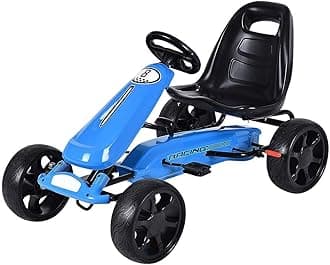Pedal Go Kart, 4 Wheel Powered Ride On Toy, Pedal Car with Ergonomic Adjustable Seat, Handbrake, Non-Slip Rubber Wheels, Go Kart for Kids 2-5, Gift for Boys Girls (Blue)