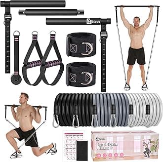 Bbtops Pilates Bar Kit with Resistance Bands,3-Section Pilates Bar with Stackable Bands Workout Equipment for Legs,Hip,Waist and Arm,Exercise Fitness Equipment for Women & Men Home Gym Yoga Pilates