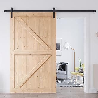 EaseLife 48in x 84in Sliding Barn Door with 8FT Barn Door Hardware Kit & Handle Included,DIY Assemblely,Easy Install,Apply to Interior Rooms & Storage Closet,K-Frame