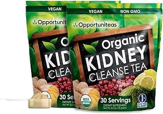 Organic Kidney Cleanse Detox & Repair Tea - Matcha Green Tea, Cranberry, Lemon & Ginger. 4 Cleansing Superfoods For Drinks. Vegan & Non-GMO - 60 Servings