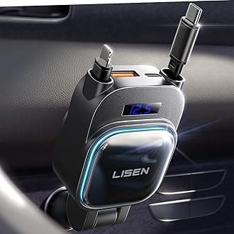 LISEN96W Retractable Car Charger[USB C Cable & L Cable], 4 in 1 Fast Charging Retractable Car Charger with Voltage Detection & Ambient Lighting for iPhone Samsung Galaxy S25 S24 Pixel 10 Pro