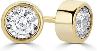 Fifth and Fine14K Gold Bezel Set Natural Women Round Diamond Stud Earrings Men in White Rose or Yellow Gold
