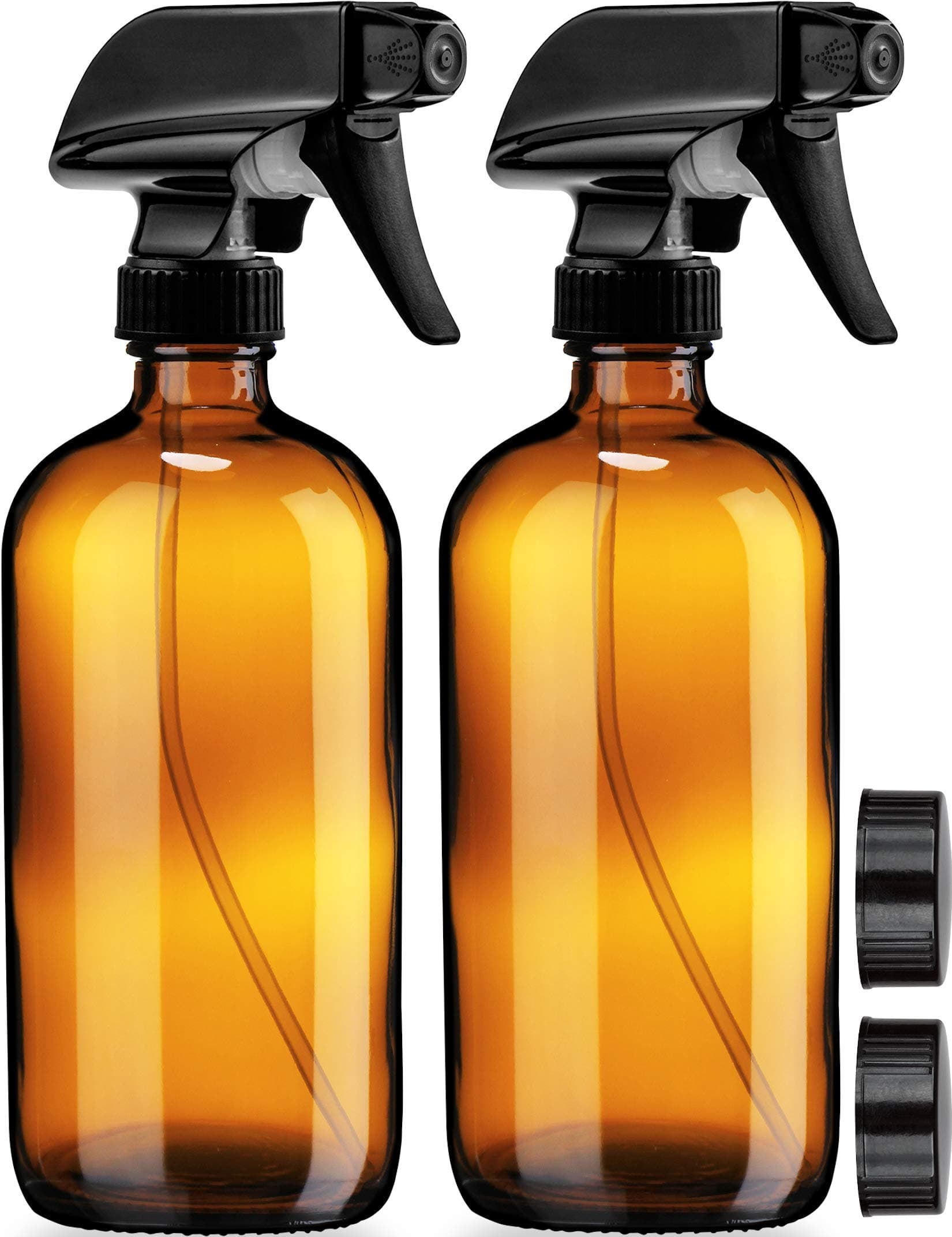 - Empty Amber Glass Spray Bottles - 2 Pack - Large 16oz Refillable Bottle for is Great for Essential Oils, Plants, Cleaning Solutions, Hair - Durable Nozzle - Fine Mist/Stream Setting