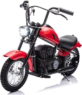 Electric Motorcycle for Kids, 24V 250W Dirt Bike, 2-Speed 14MPH Max, 60 Min Ride, with LED Lights & Leather Seat, Durable & Safe Kids Electric Dirt Bike, Red