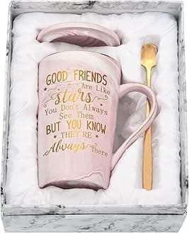 Friendship Coffee Mug Set with Gift Box - Good Friends are Like Stars, 14 Oz Pink Marble Mug Tea Cup, Sister Gifts for Her, Girls, Friend Birthday