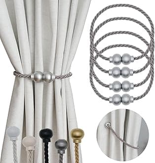4 Pack Magnetic Curtain Tiebacks Modern Handmade Rope Curtain Tie Backs Decorative Drapes Weave Holdbacks for Home Outdoor Bedroom Office Decorative Curtain, Grey