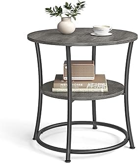 VASAGLE Side Table, 2-Tier Round End Table, Nightstand with Steel Frame for Small Spaces, Living Room, Bedroom, Misty Gray and Ink Black