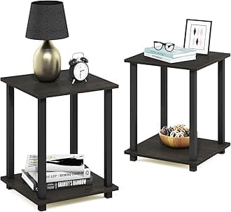 SIMPLISTIC Side Table Set of 2, 2-Tier End Table, Nightstand, Night Stand, Bedside Table, Easy Assembly, for Living Room, Bedroom, Espresso