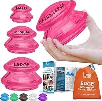 LURE Essentials Edge Cupping Therapy Set - Cupping Kit for Massage Therapy - Silicone Cupping Set - Massage Cups for Cupping Therapy (Set of 4, Pink)