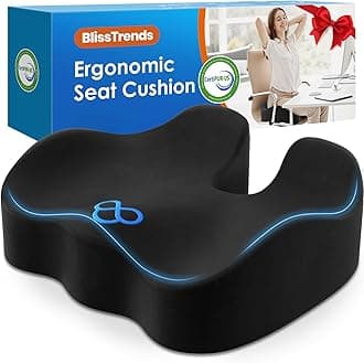 BlissTrends Soft Seat Cushion, Thick Work Chair Cushions for Pressure Relief, Office Chair Cushion for Tailbone Pain, Sciatica & Back Pain Relief, Memory Foam Seat Cushions for Office Chairs (Black)