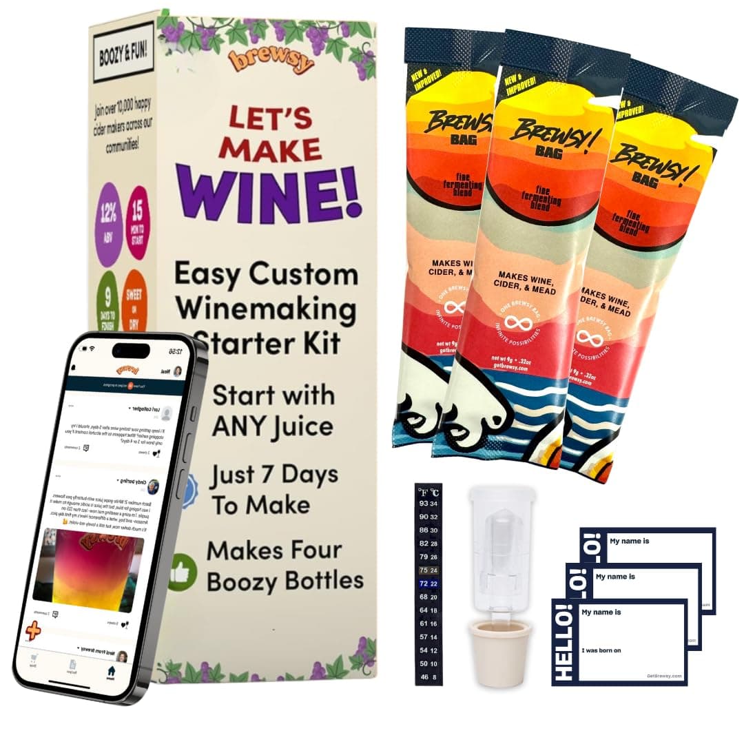 Starter Kit for Wine Making - Custom Wine Kit - 4 Bottles in 9 Days - Red or White Wine - Use Any Juice