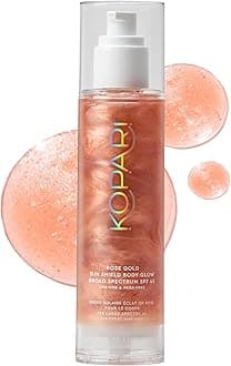 Kopari Sun Shield Body Glow, Broad Spectrum SPF 45, Lightweight Shimmering Gel Texture Absorbs Quickly, Non Sticky, Glowing Results, Rose Gold 5 oz