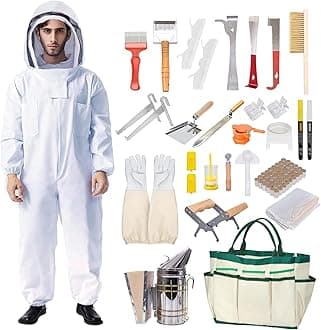 31Pcs Beekeeping Supplies Tools Kit with Bee Suit, Bee Keeping Supplies All Include Bee Marking Pen Bee Smoker Beehive Frame Holder Bee Frame Grip, Beekeeping Starter Tool Set for Beekeeper (XXL)