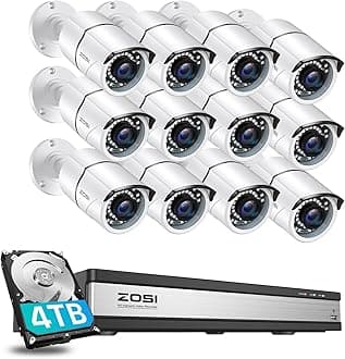 ZOSI H.265+ 1080p 16 Channel Home Security Camera System, 16CH DVR with AI Human Vehicle Detect, 12 x 1080p Surveillance Camera Outdoor, 120ft Night Vision, 105°Wide Angle, Remote Access, 4TB HDD
