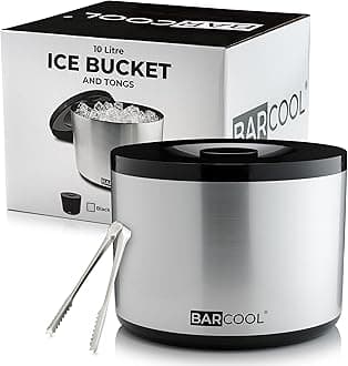 Barcool Ice Bucket with Lid and Ice Tongs | 10 Litre | Round & Double Walled Insulation | Perfect for Home Bars, Pubs, Restaurants, BBQs and Picnics (Silver)