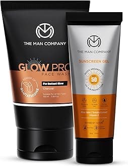 The Man Company Oil-Free Sunscreen Gel SPF 50 PA+++ & Glow Pro Face Wash for Deep Cleansing - Cleanse & Protect Combo | Non-Sticky, Evens Skin Tone | For Normal to Oily Skin
