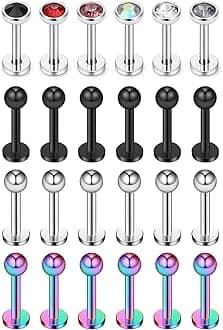 24PCS 16G 316L Stainless Steel 3mm Ball Labret Monroe Lip Ring Tragus Helix Cartilage Earring Stud Barbell Bar Length 6mm 8mm 10mm Body Piercing Jewelry