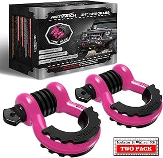 AUTMATCH D Ring Shackle 3/4" Shackles (2 Pack) 41,887Ibs Break Strength, Clevis Shackle with 7/8" Screw Pin and Shackle Isolator Washers Kit for Tow Strap Winch Off Road Vehicle Recovery, Pink