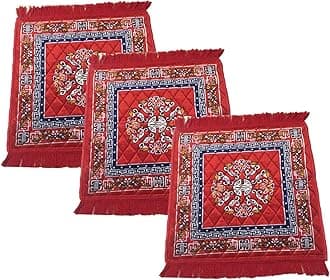 AAZEEM Prayer Mat | Velvet Aasan Mat | Meditation Prayer Carpet Mat | Pooja Aasan Mat |Traditional Prayer Mat |Medium Size | Red Color | Pack of 3 |