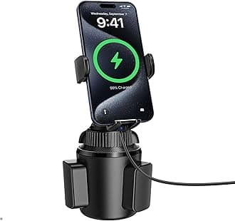 APPS2Car Solid Cup Phone Mount for Car Cup Holder Wireless Charger 15W with Quick Extension Long Arm Fast Swivel Adjustable Height 360 Rotatable Low Profile for iPhone 15 Pro Max Plus 14 13 12 11 XS X