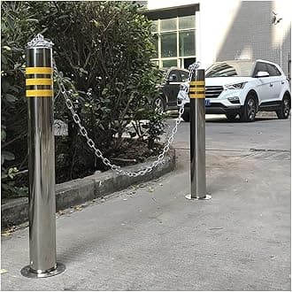 LNNW Parking Bollard Fixed Car Park Bollard 2 pack, Stainless Steel Parking Barrier Car Park With 3m Metal Chain For Parking Lots, Schools for Parking Lot/Road Traffic/Construction Site(76x750MM-2pcs)