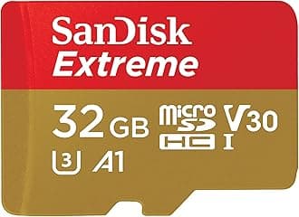 SanDisk Extreme 32 GB microSDHC Memory Card + SD Adapter with A1 App Performance + Rescue Pro Deluxe, Up to 100 MB/s, Class 10, UHS-I, U3, V30, Red/Gold