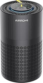 AIRROMI Air Purifier for Bedroom with HEPA 3-in-1 Filter, Pet Air Purifier for Home Cat Pee Smell, Covers Upto 990 Ft², Quiet 360°intake Air Cleaner for pet hair,allergies,Dust,Smoke A2001 Black
